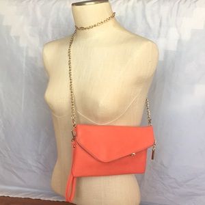Coral orange cross body purse with chain strap